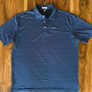 Peter Millar Navy Blue Striped Men’s Polo Shirt Size XL The Dunes Gator Logo Top
